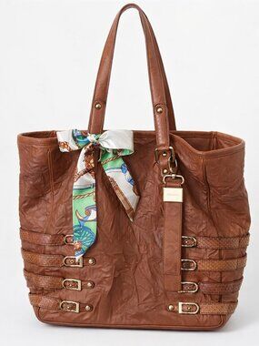 FINAL-Jimmy Choo Brown Leather Tote w/ Python Trim/Large Shoulder Bag/Designer